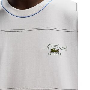 Lacoste T-Shirt Mens M White Striped Neo Heritage Relaxed Crewneck TH5364